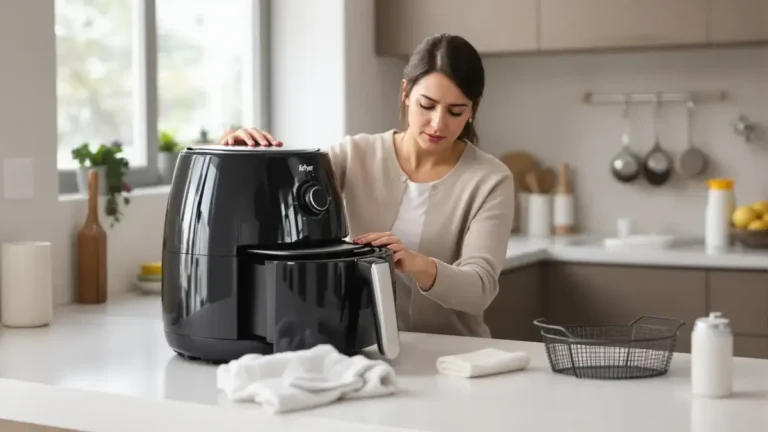 Vuil hoopt zich op in dit verborgen deel van de airfryer en beschadigt deze blijvend zonder regelmatig schoonmaken