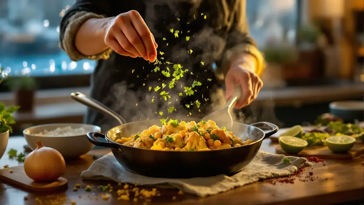 Deze kokos-curry roerbak met bloemkool en kikkererwten is sneller en romiger dan een afhaalmaaltijd een recept om te ontdekken