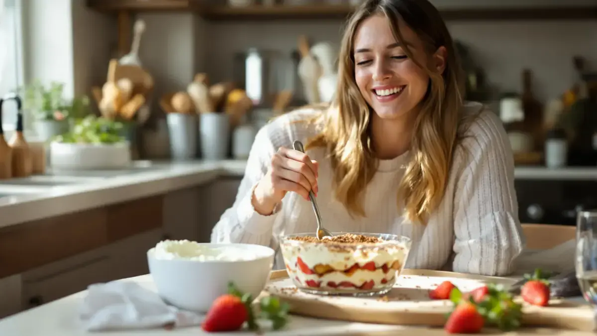 Door de mascarpone te vervangen bevat deze zelfgemaakte tiramisu bijna twee keer minder calorieën