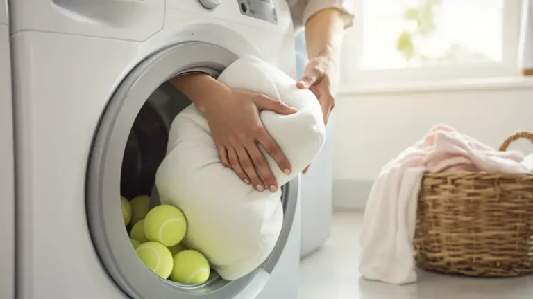 Een tennisbal met kussens in de wasmachine doen een onbekende tip die alles verandert